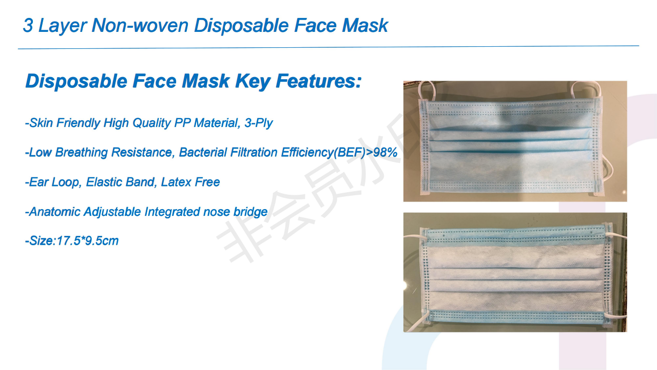 Disposable 3 ply non woven protective face mask anti-virus mask
