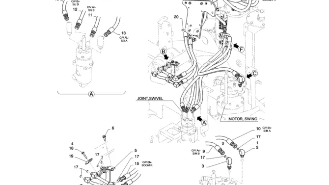 01-022(01) HYDRAULIC LINES, UPPER (NIBBLER & BREAKER)-2 SK130-8 SK140LC Excavator Parts Number Electronic Catalog EPC Manuals