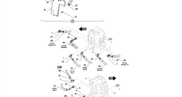 01-022(02) HYDRAULIC LINES, UPPER (NIBBLER & BREAKER)-2 SK130-8 SK140LC Excavator Parts Number Electronic Catalog EPC Manuals
