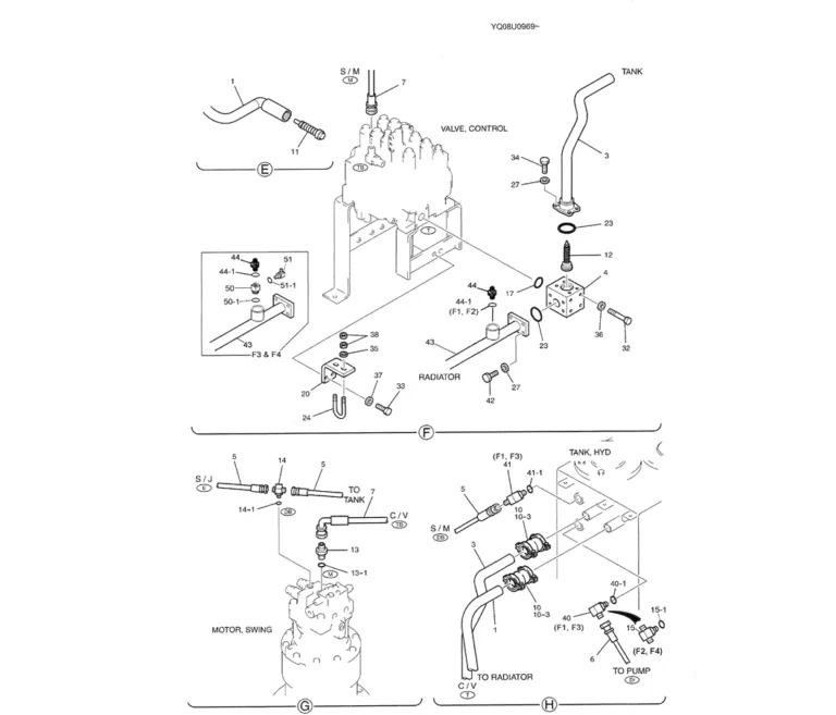 01-024(02) UPPER HYDRAULIC LINES (RETURN)-SK200-6E SK210LC-6E SK200-6ES ...