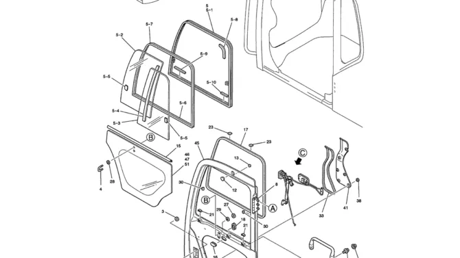 01-043(01) CAB DOOR ASSEMBLY-SK200-6E SK210LC-6E SK200-6ES SK200LC-6E Kobelco Excavator Parts Number Electronic Catalog EPC Manuals