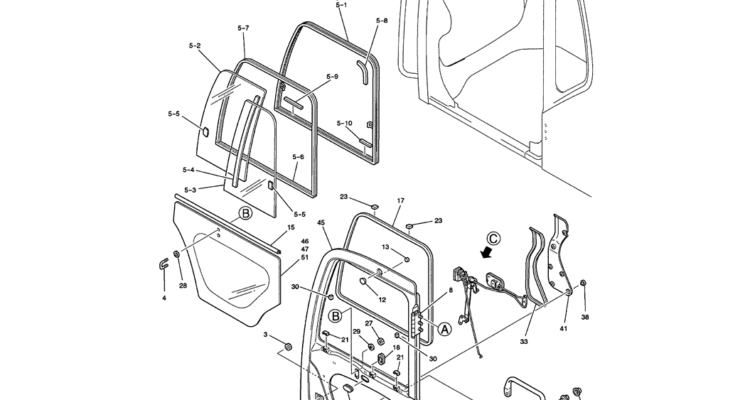 01-043(01) CAB DOOR ASSEMBLY-SK200-6E SK210LC-6E SK200-6ES SK200LC-6E Kobelco Excavator Parts Number Electronic Catalog EPC Manuals