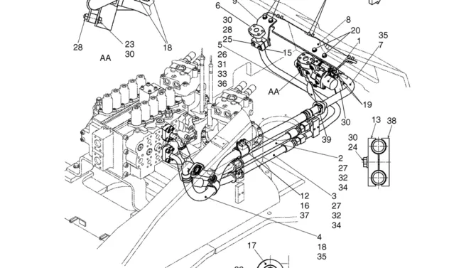 02-22-00(03) HYDRAULIC LINES, UPPER (BASE + NIBBLER & BREAKER) (LS03H00078F1)-SK460-8 SK485-8 Kobelco Excavator Parts Number Electronic Catalog EPC Manuals