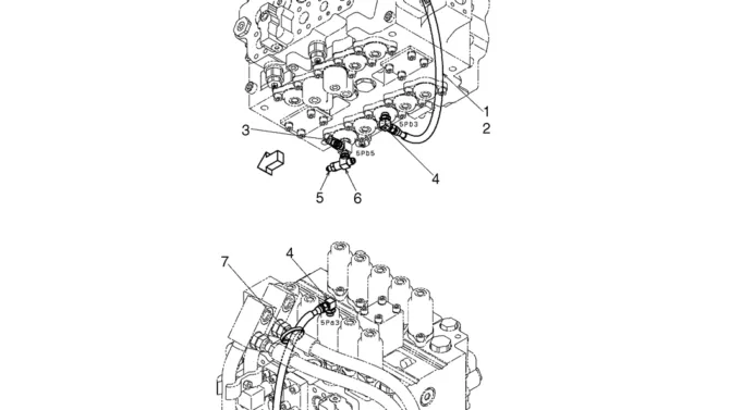 02-24-02(03) CONTROL LINES, MAIN (BOOM & ARM HOLDING VALVES) (LS06H00067F1)-SK460-8 SK485-8 Kobelco Excavator Parts Number Electronic Catalog EPC Manuals