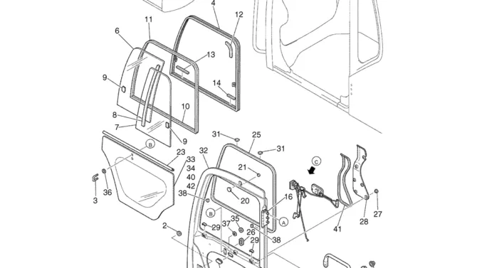 02-48-00(01) CAB DOOR ASSEMBLY (YN51C00010F2)-SK460-8 SK485-8 Kobelco Excavator Parts Number Electronic Catalog EPC Manuals