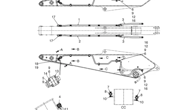 04-18-01(00) HYDRAULIC LINES - ARM (4.90M -- 16FT 10IN / NIBBLER & BREAKER / 1 OR 2 WAY) (LS43H00099F1)-SK460-8 SK485-8 Kobelco Excavator Parts Number Electronic Catalog EPC Manuals
