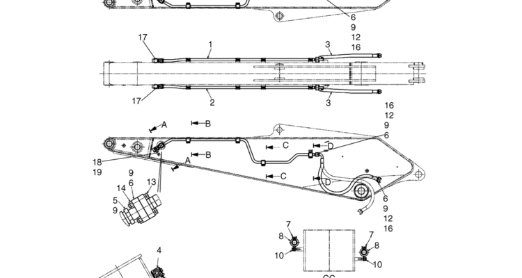 04-18-01(00) HYDRAULIC LINES - ARM (4.90M -- 16FT 10IN / NIBBLER & BREAKER / 1 OR 2 WAY) (LS43H00099F1)-SK460-8 SK485-8 Kobelco Excavator Parts Number Electronic Catalog EPC Manuals