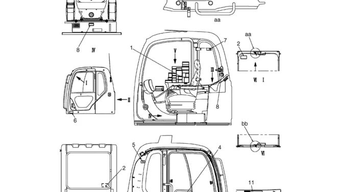 07-10-00(00) NAME PLATE INSTALLATION, (CAB WARNING) LOCATION (YN22T00341F1)-SK460-8 SK485-8 Kobelco Excavator Parts Number Electronic Catalog EPC Manuals
