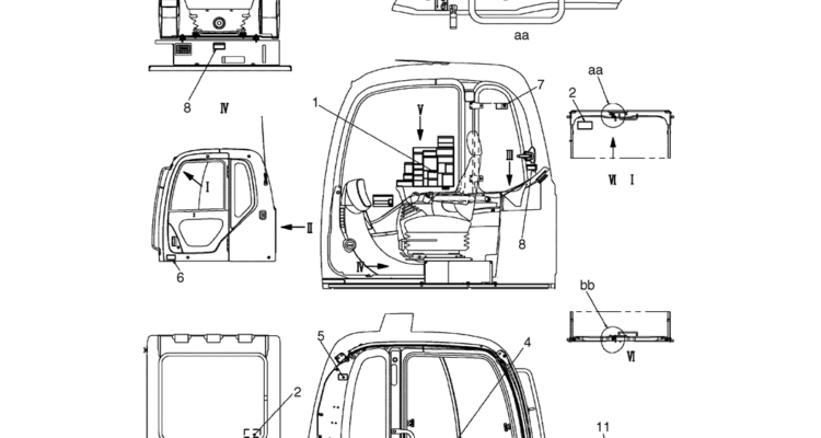 07-10-00(00) NAME PLATE INSTALLATION, (CAB WARNING) LOCATION (YN22T00341F1)-SK460-8 SK485-8 Kobelco Excavator Parts Number Electronic Catalog EPC Manuals