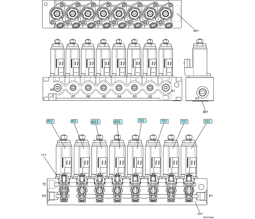 08-16-00(00) VALVE ASSEMBLY, SOLENOID (YN35V00047F1)-SK460-8 SK485-8 Kobelco Excavator Parts Number Electronic Catalog EPC Manuals