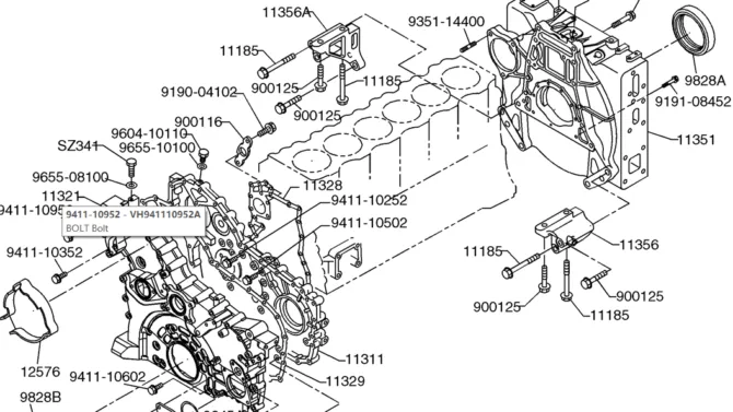 09-05(00) TIMING GEAR COVER & FLYWHEEL HOUSING-SK460-8 SK485-8 Kobelco Excavator Parts Number Electronic Catalog EPC Manuals