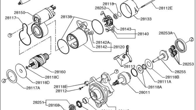 09-27(00) STARTER MOTOR ASSEMBLY - 24V-6KW (VH28100E0010)-SK460-8 SK485-8 Kobelco Excavator Parts Number Electronic Catalog EPC Manuals