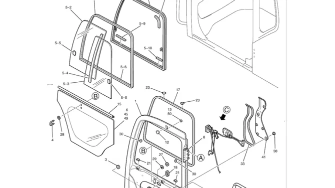 1.054(00) CAB DOOR PAGE 1 OF 2 YN51C00010F2-SK350-8 Kobelco Excavator Parts Number Electronic Catalog EPC Manuals