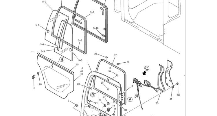 1.054(00) CAB DOOR PAGE 1 OF 2 YN51C00010F2-SK350-8 Kobelco Excavator Parts Number Electronic Catalog EPC Manuals