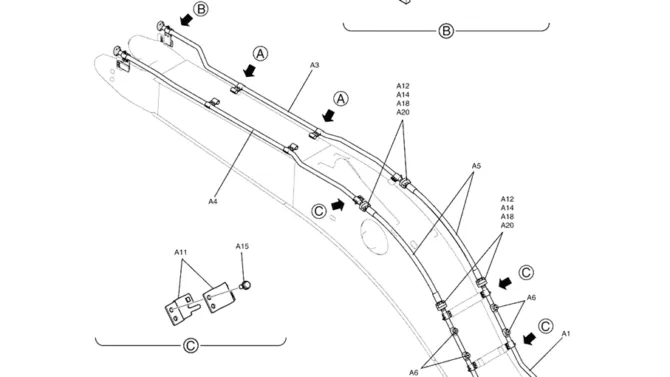 3.007(00) HYD LINES, BOOM (NIBBLER & BREAKER) LC42H00169F1-SK350-8 Kobelco Excavator Parts Number Electronic Catalog EPC Manuals
