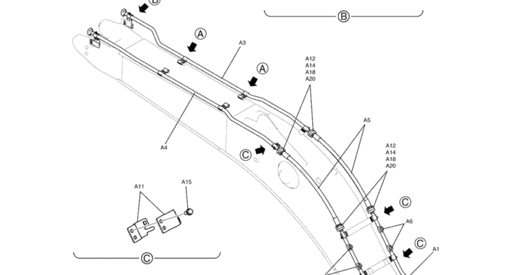 3.037(01) HYD LINES, BOOM, MASS EXCAVATOR (NIBBLER & BREAKER) (LC42HU0008F1), PAGE 1 OF 2-SK350-8 Kobelco Excavator Parts Number Electronic Catalog EPC Manuals
