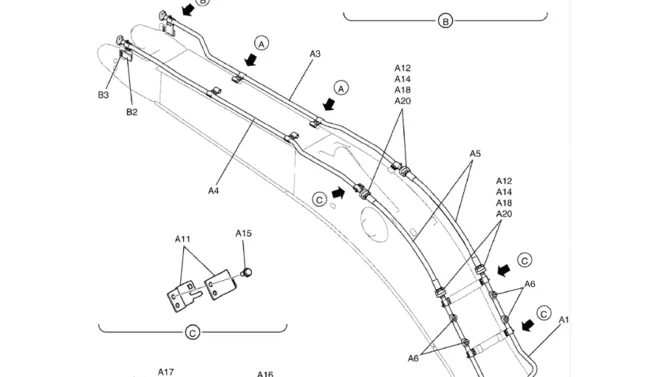 5.013(00) HYD LINES, BOOM (NIBBLER & BREAKER) LC42H00169F1-SK350-8 Kobelco Excavator Parts Number Electronic Catalog EPC Manuals