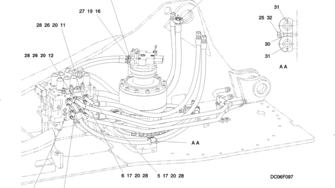 5.031(00) HYD LINES, UPP (ROTATION) BASE PAGE 2 OF 2 LC03H00067F1-SK350-8 Kobelco Excavator Parts Number Electronic Catalog EPC Manuals