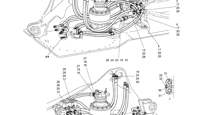 5.033(00) HYD LINES, UPP (ROTATION W/NIBBLER & BREAKER) (LC03H00063F1), FIGURE 1 OF 3-SK350-8 Kobelco Excavator Parts Number Electronic Catalog EPC Manuals
