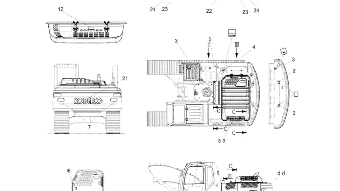 7.003(00) NAME PLATE INSTALLATION, FRAME, LABEL LOCATION YN22T00340F2 PAGE 1 OF 3-SK350-8 Kobelco Excavator Parts Number Electronic Catalog EPC Manuals