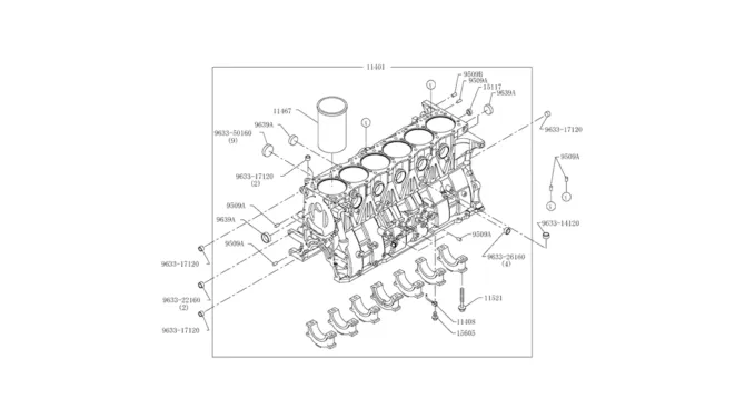 9.003(00) CYLINDER BLOCKS 11-00-1 (HINO ENGINE TYPE J08ETM-KSDA)-SK350-8 Kobelco Excavator Parts Number Electronic Catalog EPC Manuals