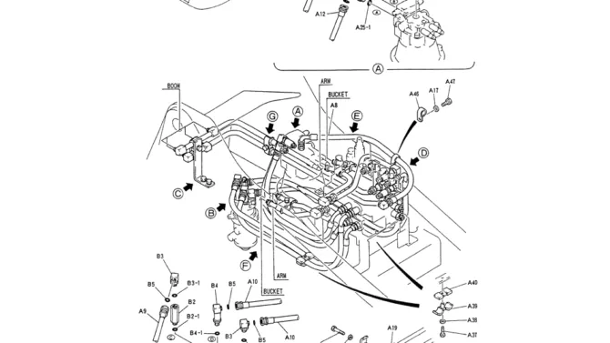 01-020(01) HYDR LINES, UPPER (MAIN)-Kobelco SK200-3 SK200LC-5 SK200 Excavator Parts Number Electronic Catalog EPC Manuals