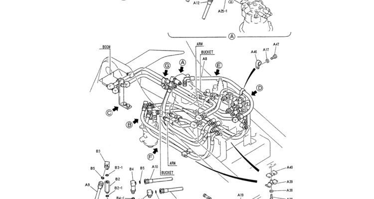 01-020(01) HYDR LINES, UPPER (MAIN)-Kobelco SK200-3 SK200LC-5 SK200 Excavator Parts Number Electronic Catalog EPC Manuals