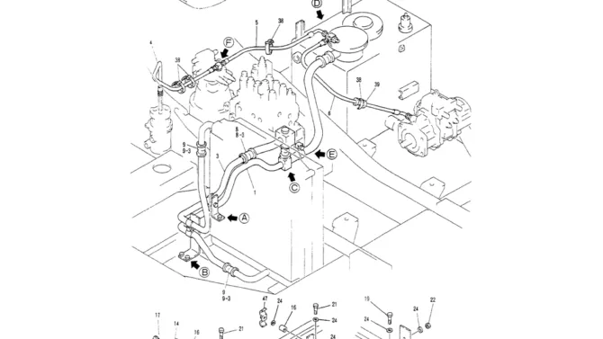 01-021(01) HYDR LINES, UPPER (RETURN)-Kobelco SK200-3 SK200LC-5 SK200 Excavator Parts Number Electronic Catalog EPC Manuals