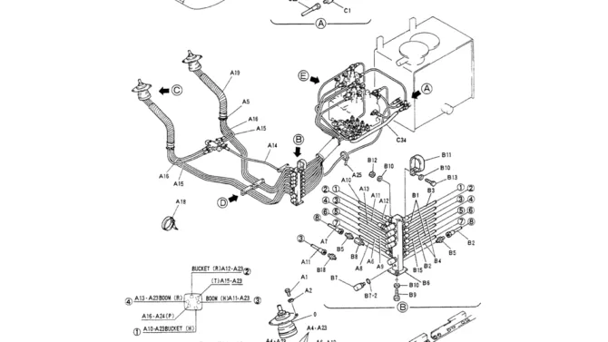 01-025(01) CONTROL LINES, REMOTE, P/N YN68H00017F1-Kobelco SK200-3 SK200LC-5 SK200 Excavator Parts Number Electronic Catalog EPC Manuals