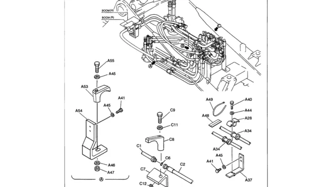 01-027 UPPER HYDRAULIC LINES - MAIN (CLAMPS AND BRACKETS)-SK330LC-6E SK330-6E SK350LC-6E Kobelco Excavator Parts Number Electronic Catalog EPC Manuals