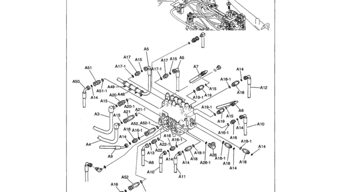 01-028 UPPER HYDRAULIC LINES - MAIN (CONTROL VALVE CONNECTIONS)-SK330LC-6E SK330-6E SK350LC-6E Kobelco Excavator Parts Number Electronic Catalog EPC Manuals
