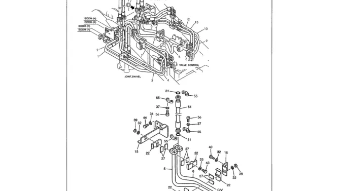 01-032 UPPER HYDRAULIC LINES - MAIN CLAMPS AND BUSHINGS, HOSES TO ARM LINES-Kobelco SK480LC-6E SK480-6S SK480LC-6 SK450-6 Excavator Parts Number Electronic Catalog EPC Manuals