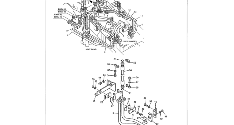 01-032 UPPER HYDRAULIC LINES - MAIN CLAMPS AND BUSHINGS, HOSES TO ARM LINES-Kobelco SK480LC-6E SK480-6S SK480LC-6 SK450-6 Excavator Parts Number Electronic Catalog EPC Manuals