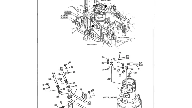 01-033 UPPER HYDRAULIC LINES - MAIN HOSES TO SWING JOINT, HOSES AT SWING MOTOR-Kobelco SK480LC-6E SK480-6S SK480LC-6 SK450-6 Excavator Parts Number Electronic Catalog EPC Manuals