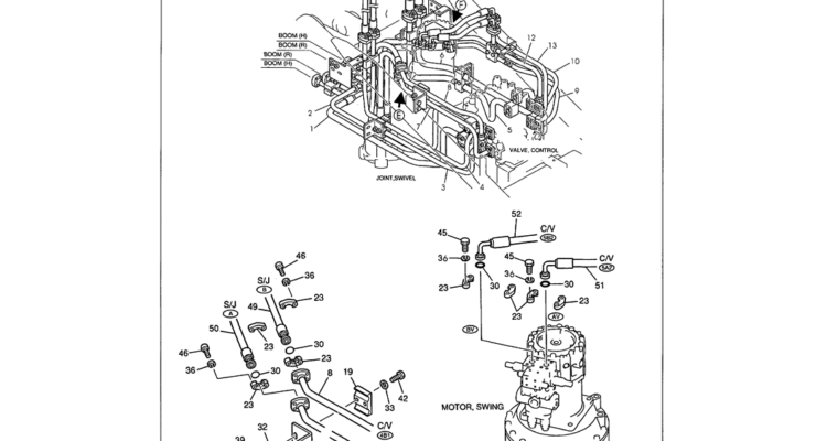 01-033 UPPER HYDRAULIC LINES - MAIN HOSES TO SWING JOINT, HOSES AT SWING MOTOR-Kobelco SK480LC-6E SK480-6S SK480LC-6 SK450-6 Excavator Parts Number Electronic Catalog EPC Manuals