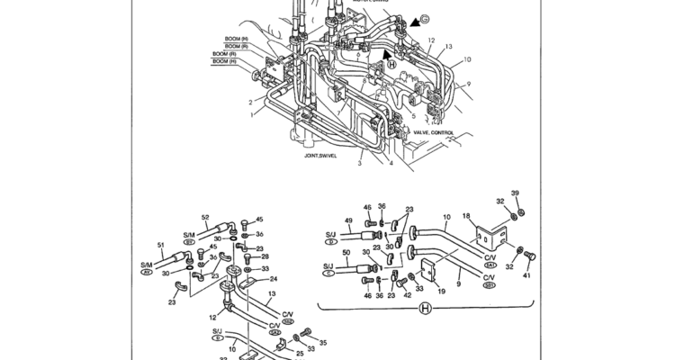 01-034 UPPER HYDRAULIC LINES - MAIN HOSES TO SWING MOTOR, HOSES TO SWING JOINT-Kobelco SK480LC-6E SK480-6S SK480LC-6 SK450-6 Excavator Parts Number Electronic Catalog EPC Manuals