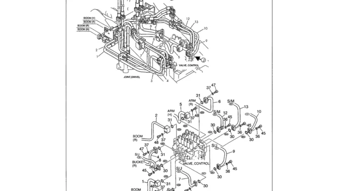 01-035 UPPER HYDRAULIC LINES - MAIN TUBES AT CONTROL VALVE-Kobelco SK480LC-6E SK480-6S SK480LC-6 SK450-6 Excavator Parts Number Electronic Catalog EPC Manuals