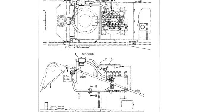 01-036 UPPER HYDRAULIC LINES - MAIN NIBBLER AND BREAKER, HOSE AND TUBES-Kobelco SK480LC-6E SK480-6S SK480LC-6 SK450-6 Excavator Parts Number Electronic Catalog EPC Manuals