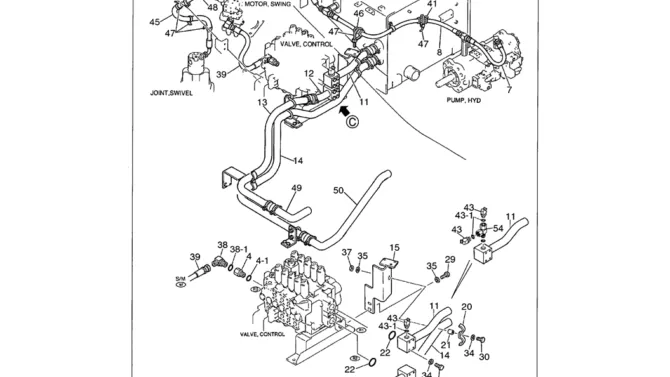 01-041 UPPER HYDRAULIC LINES RETURN P/N LS32H00005F1, F2, F3, F4-Kobelco SK480LC-6E SK480-6S SK480LC-6 SK450-6 Excavator Parts Number Electronic Catalog EPC Manuals