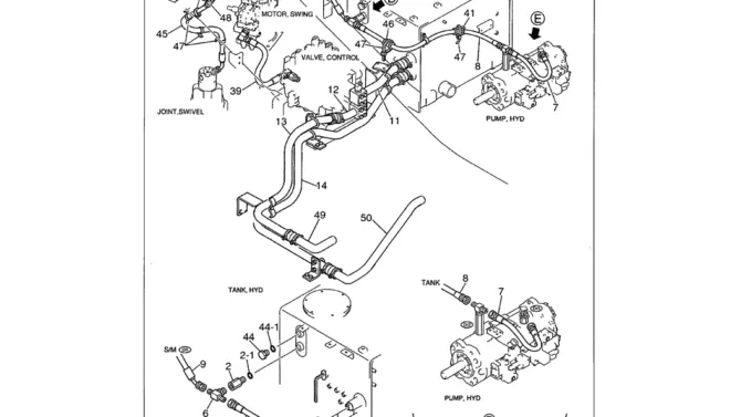 01-042 UPPER HYDRAULIC LINES RETURN P/N LS32H00005F1, F2, F3, F4-Kobelco SK480LC-6E SK480-6S SK480LC-6 SK450-6 Excavator Parts Number Electronic Catalog EPC Manuals