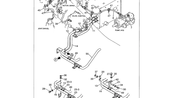 01-043 UPPER HYDRAULIC LINES RETURN P/N LS32H00005F1, F2, F3, F4-Kobelco SK480LC-6E SK480-6S SK480LC-6 SK450-6 Excavator Parts Number Electronic Catalog EPC Manuals