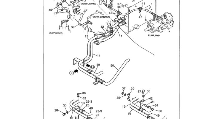 01-043 UPPER HYDRAULIC LINES RETURN P/N LS32H00005F1, F2, F3, F4-Kobelco SK480LC-6E SK480-6S SK480LC-6 SK450-6 Excavator Parts Number Electronic Catalog EPC Manuals