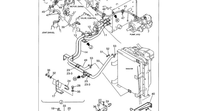01-044 UPPER HYDRAULIC LINES RETURN P/N LS32H00005F1, F2, F3, F4-Kobelco SK480LC-6E SK480-6S SK480LC-6 SK450-6 Excavator Parts Number Electronic Catalog EPC Manuals