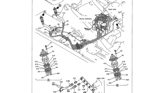 01-056 REMOTE CONTROL LINES - NIBBLER & BREAKER (2-WAY) HOSES FROM HAND CONTROL VALVE-Kobelco SK480LC-6E SK480-6S SK480LC-6 SK450-6 Excavator Parts Number Electronic Catalog EPC Manuals