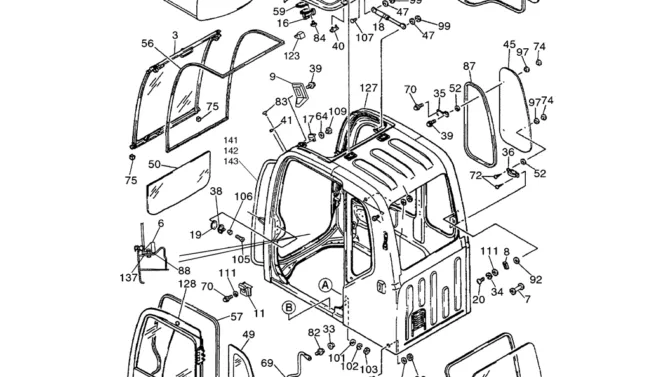 01-057(01) CAB ASSEMBLY (GLASS AND DOORS)-SK330LC-6E SK330-6E SK350LC-6E Kobelco Excavator Parts Number Electronic Catalog EPC Manuals