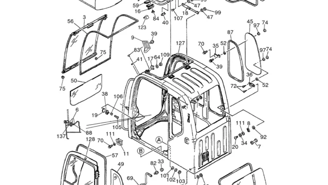 01-057(02) CAB ASSEMBLY (GLASS AND DOORS)-SK330LC-6E SK330-6E SK350LC-6E Kobelco Excavator Parts Number Electronic Catalog EPC Manuals