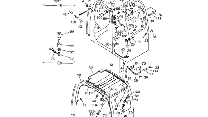 01-058(00) CAB ASSEMBLY (WIPERS, SUN VISOR AND ANTENNA)-SK330LC-6E SK330-6E SK350LC-6E Kobelco Excavator Parts Number Electronic Catalog EPC Manuals