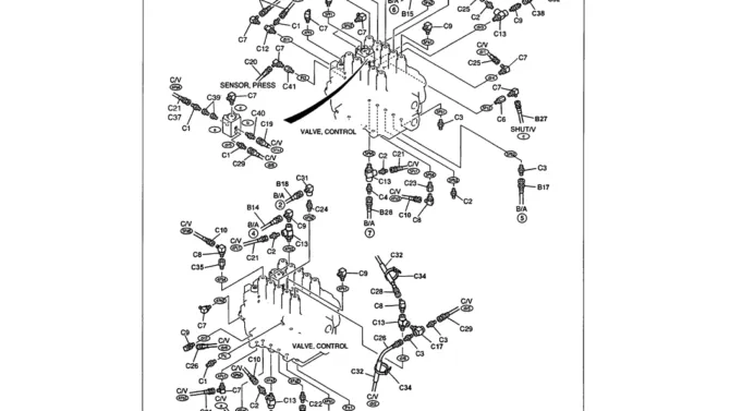 01-059 REMOTE CONTROL LINES - NIBBLER & BREAKER (2-WAY) HOSES AT CONTROL VALVE-Kobelco SK480LC-6E SK480-6S SK480LC-6 SK450-6 Excavator Parts Number Electronic Catalog EPC Manuals