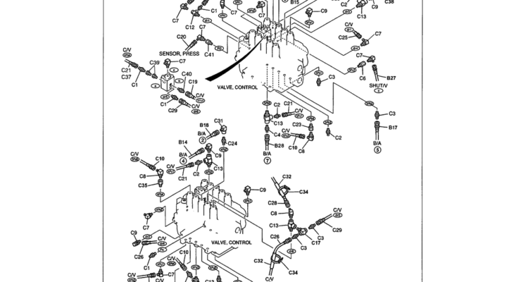 01-059 REMOTE CONTROL LINES - NIBBLER & BREAKER (2-WAY) HOSES AT CONTROL VALVE-Kobelco SK480LC-6E SK480-6S SK480LC-6 SK450-6 Excavator Parts Number Electronic Catalog EPC Manuals