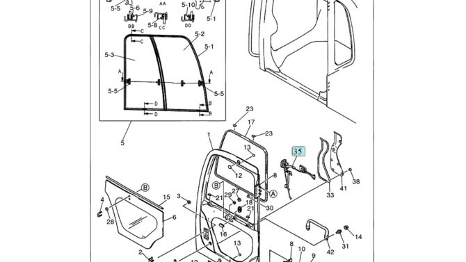 01-060 CAB DOOR ASSEMBLY (FRAME AND GLASS)-SK330LC-6E SK330-6E SK350LC-6E Kobelco Excavator Parts Number Electronic Catalog EPC Manuals